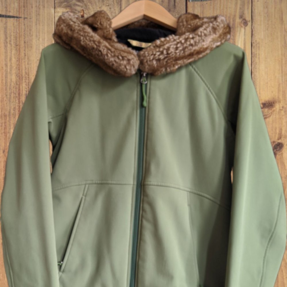 Marmot Soft Shell Faux Fur Hood Jacket Green L